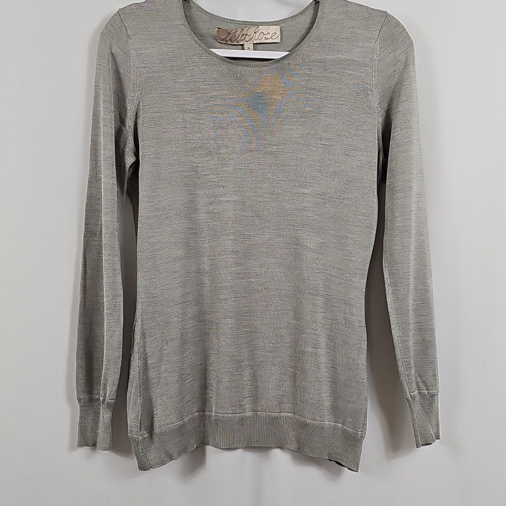 Lela Rose Round Neck Silk Sweater in Gray - Size M